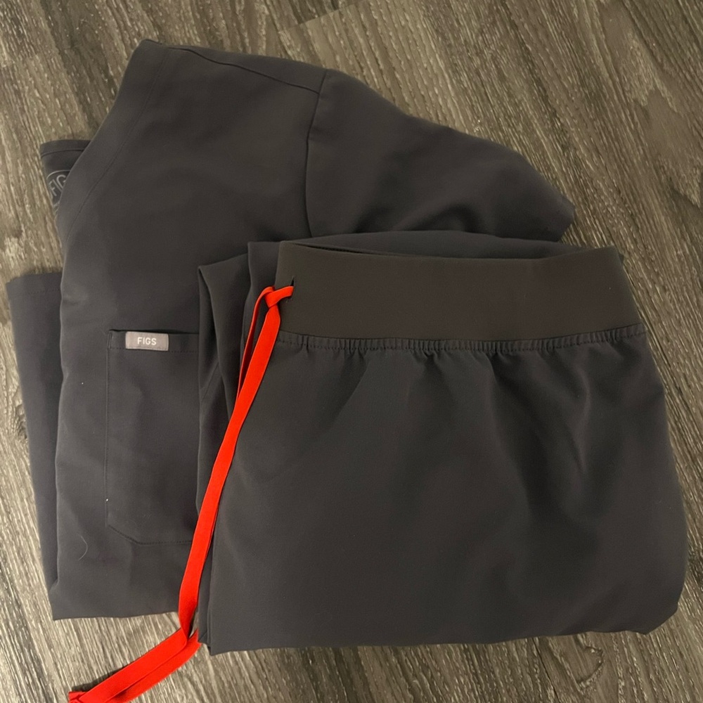 Figs Black and Red Joggers with Elastic Waistband